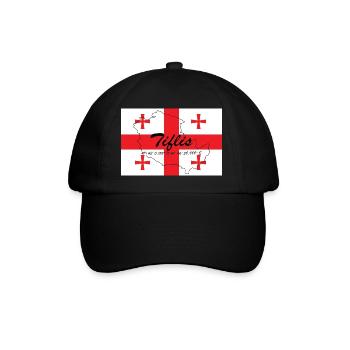 Tiflis - Hauptstadt mit GPS & Flagge - Baseballkappe - Schwarz/Schwarz - Vorne
