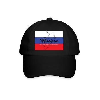 Moskau - Hauptstadt mit GPS & Flagge - Baseballkappe - Schwarz/Schwarz - Vorne