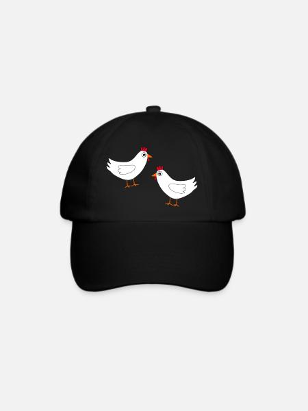Huhn weiß weiße Hühner Hennen Geschenk Bauern - Baseballkappe - Schwarz/Schwarz