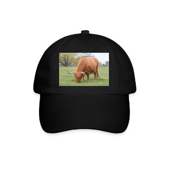 Ein Hochlandrind in den schottischen Highlands - Baseballkappe - Schwarz/Schwarz - Vorne