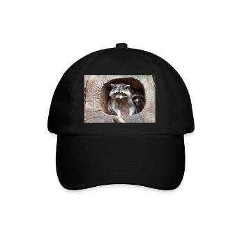 North American racoon (in german Waschbär) - Baseballkappe - Schwarz/Schwarz - Vorne