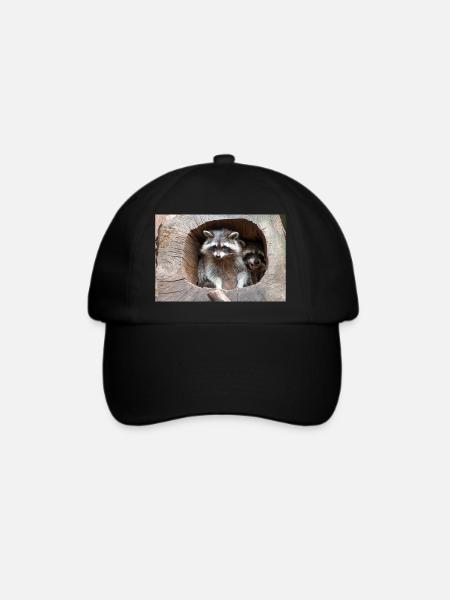 North American racoon (in german Waschbär) - Baseballkappe - Schwarz/Schwarz