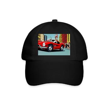 Retro Sportwagen rot 1960er - Baseballkappe - Schwarz/Schwarz - Vorne