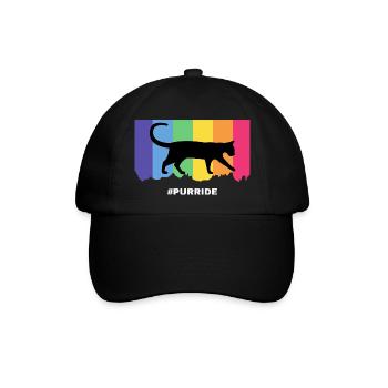 Purride Katzensilhouette über Regenbogenstreifen - Baseballkappe - Schwarz/Schwarz - Vorne