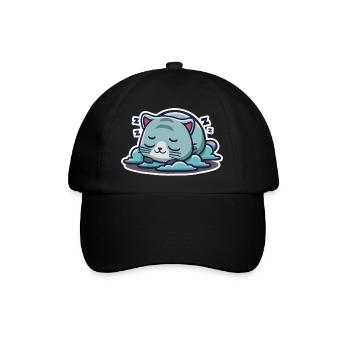 Ein süßes kawaiianisches Kätzchen in einem Nickerchen - Baseballkappe - Schwarz/Schwarz - Vorne