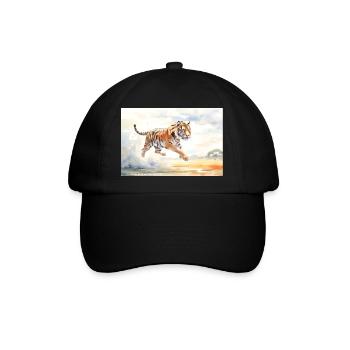 Tiger in Aktion - Baseballkappe - Schwarz/Schwarz - Vorne