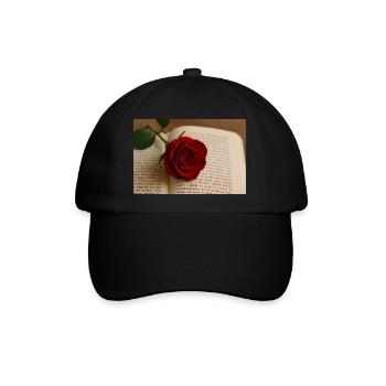 Buch und Rose - Baseballkappe - Schwarz/Schwarz - Vorne