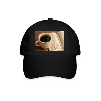 Buch und Kaffee - Baseballkappe - Schwarz/Schwarz - Vorne