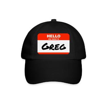 Hello My Name Is Greg Etikett Namensschild - Baseballkappe - Schwarz/Schwarz - Vorne
