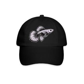Weißer Guppy Design – Aquarium Fisch - Baseballkappe - Schwarz/Schwarz - Vorne