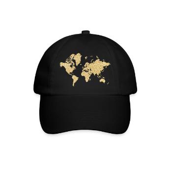 Weltkarte Beiges Blumendesign - Baseballkappe - Schwarz/Schwarz - Vorne
