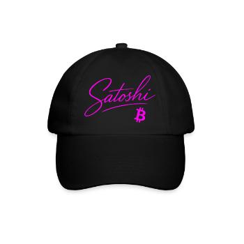 Satoshi Typografie Pink Neon Crypto Style Bitcoin - Baseballkappe - Schwarz/Schwarz - Vorne