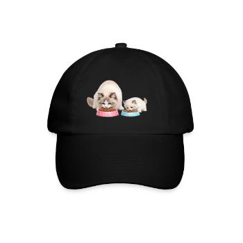 Mama Ragdoll-Katze frisst zusammen mit ihrem Kätzchen - Baseballkappe - Schwarz/Schwarz - Vorne