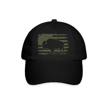 Tarn-US-Flagge-Bison-Silhouetten-Design - Baseballkappe - Schwarz/Schwarz - Vorne