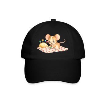 Maus - mit Nadelkissen beim Abstecken - Baseballkappe - Schwarz/Schwarz - Vorne