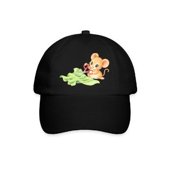 Maus - Niedliches Mäuschen schneidet Stoff - Baseballkappe - Schwarz/Schwarz - Vorne