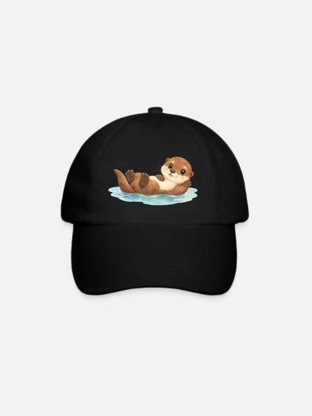 Otter – fröhlicher Fischotter im Wasser - Baseballkappe - Schwarz/Schwarz
