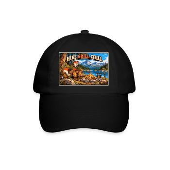 Wandern, grillen, entspannen – Campfire Fox - Baseballkappe - Schwarz/Schwarz - Vorne