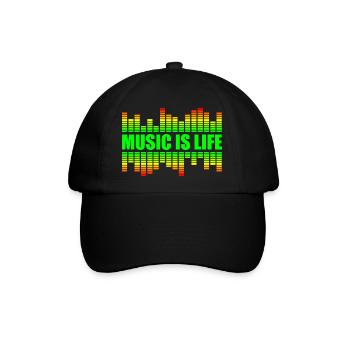 Music Is Life - Musik Ist Leben - Baseballkappe - Schwarz/Schwarz - Vorne