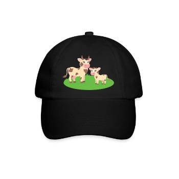 Kuh mit Kalb - Baseballkappe - Schwarz/Schwarz - Vorne