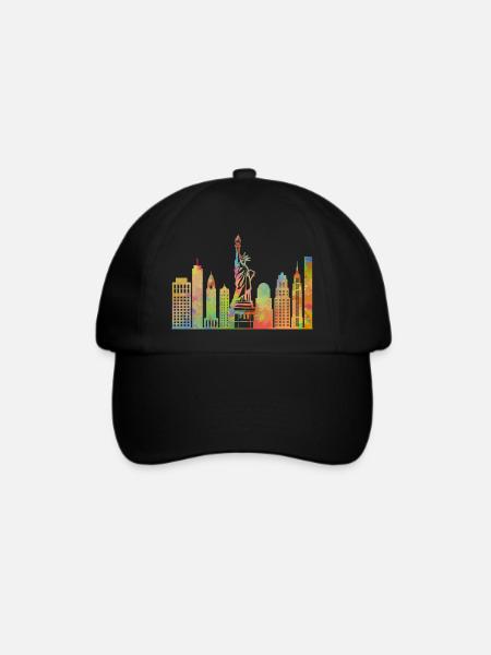 New York City Freiheitsstatue Manhattan Skyline - Baseballkappe - Schwarz/Schwarz