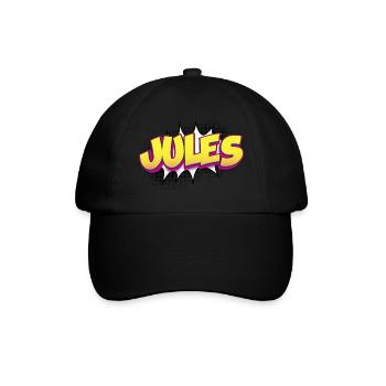 Jules Benutzerdefinierter Name Comic-Stil Pop Art, Jules - Baseballkappe - Schwarz/Schwarz - Vorne
