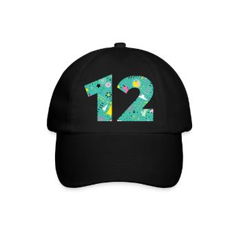 Personalisierte 12-Geburtstagsnummer - Baseballkappe - Schwarz/Schwarz - Vorne