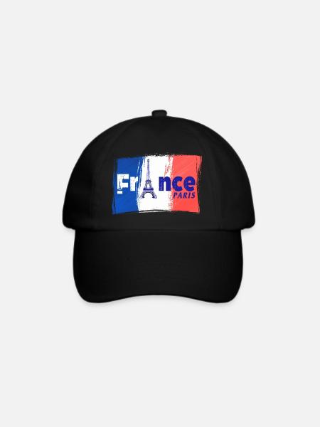 France Paris mit Frankreich Flagge und Eiffelturm - Baseballkappe - Schwarz/Schwarz
