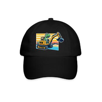 Dinosaurier-Bagger - Cooler Dino, der einen Bagger fährt - Baseballkappe - Schwarz/Schwarz - Vorne