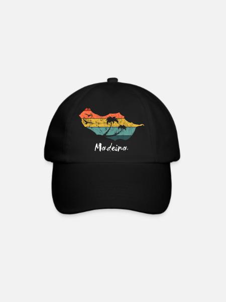 Madeira Karte Umriss Portugal Urlaub retro vintage - Baseballkappe - Schwarz/Schwarz