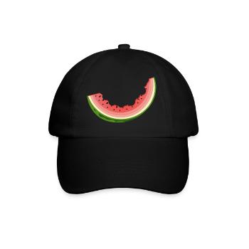 angebissene Wassermelone als witziges Sommermotiv - Baseballkappe - Schwarz/Schwarz - Vorne