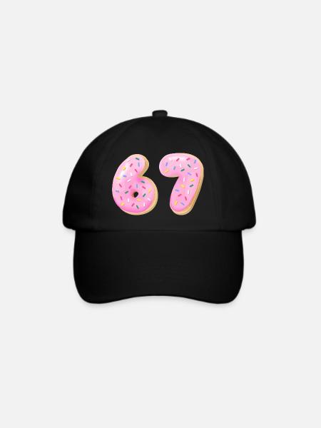 67 Six Seven Zahl 67 Meme Cream Donut - Baseballkappe - Schwarz/Schwarz