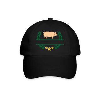 Schwein im grünen Lorbeerkranz - Baseballkappe - Schwarz/Schwarz - Vorne