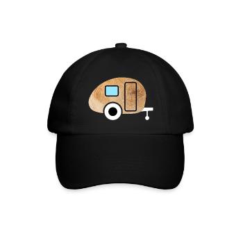 Caravan Wohnwagen Holz Maserung Natur Camping Fan - Baseballkappe - Schwarz/Schwarz - Vorne