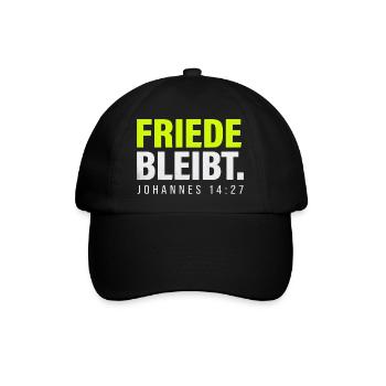 Friede bleibt – Johannes 14,27 - Baseballkappe - Schwarz/Schwarz - Vorne