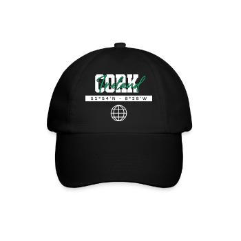 Cork Irland Koordinaten Reise Souvenir - Baseballkappe - Schwarz/Schwarz - Vorne