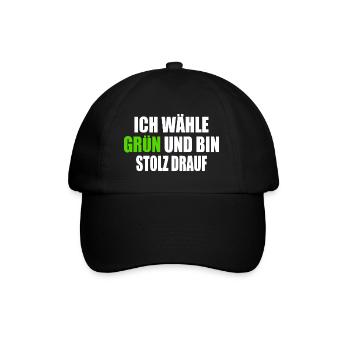 ich wähle grün und bin stolz darauf - Baseballkappe - Schwarz/Schwarz - Vorne