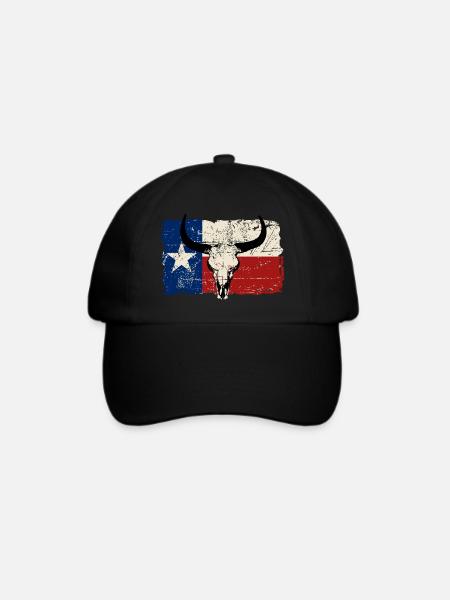 Texas Bull Flag - Vintage Look - Baseballkappe - Schwarz/Schwarz