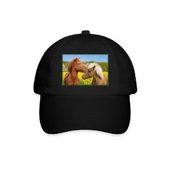 Zwei Islandpferde schmusen in einer Frühlingswiese - Baseballkappe - Schwarz/Schwarz - Vorne
