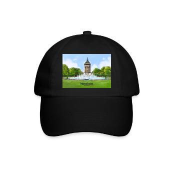 Wasserturm Mannheim Aquarell - Baseballkappe - Schwarz/Schwarz - Vorne