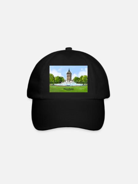 Wasserturm Mannheim Aquarell - Baseballkappe - Schwarz/Schwarz