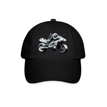 Futuristischer Sci-Fi Motorradfahrer mit Bike - Baseballkappe - Schwarz/Schwarz - Vorne