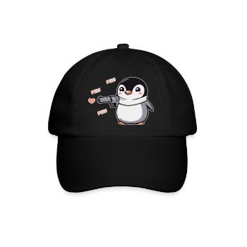 Pinguin mit Pistole Herzen Pew Pew Pew - Baseballkappe - Schwarz/Schwarz - Vorne