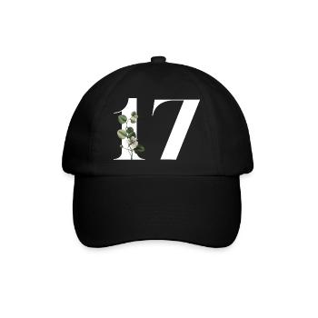 Nummer 17 Blumengrün -17. Blumengeburtstag - Baseballkappe - Schwarz/Schwarz - Vorne