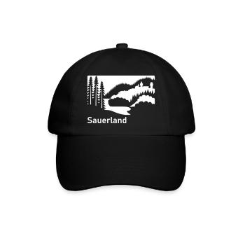 Sauerland Silhouette Landschaft Autobahnschild - Baseballkappe - Schwarz/Schwarz - Vorne
