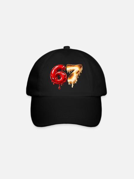 67 - 6 7 - Six Seven Meme - Baseballkappe - Schwarz/Schwarz