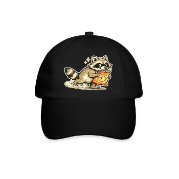 Waschbär mit Snackbeutel Cartoon - Baseballkappe - Schwarz/Schwarz - Vorne