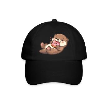 Kuschelbär mit Donut-Genuss - Baseballkappe - Schwarz/Schwarz - Vorne