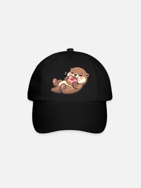 Kuschelbär mit Donut-Genuss - Baseballkappe - Schwarz/Schwarz