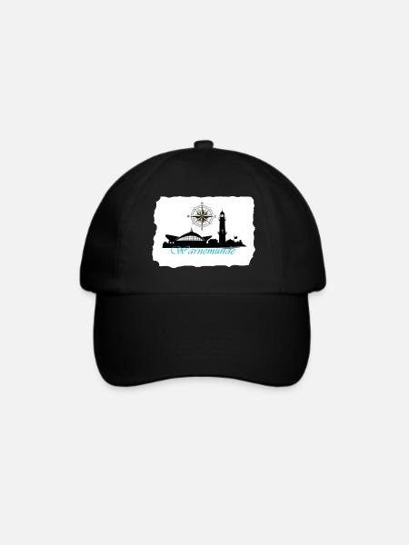 Warnemünde Kompass & Leuchtturm Silhouette - Baseballkappe - Schwarz/Schwarz